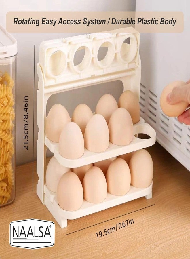 NAALSA SUNNY Egg tray for fridge, 24 Eggs Capacity, 3-Layer Stackable Organizer, Foldable Design, egg box, egg basket, egg holder (IVORY COLOR) - Image 2